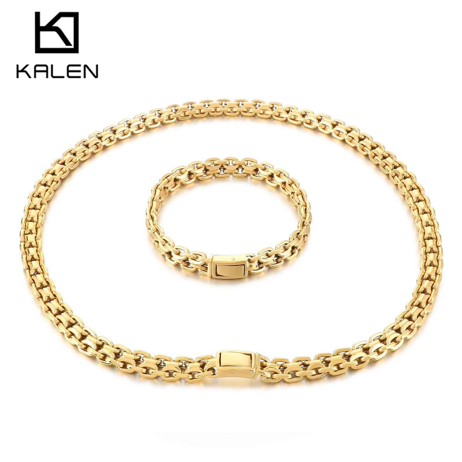 

10mm O Link Chain Bracelet & Necklace Jewelry Set - Silver/Gold Color - 316L Stainless Steel - KB166026-KJX