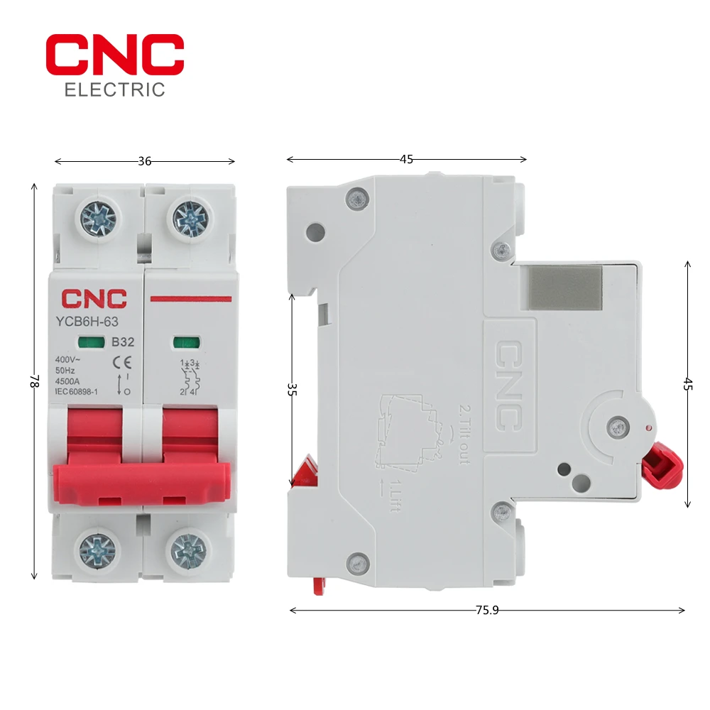 CNC 1P 2P B Curves MCB B16A/B32A Din Rail Mount Breaking Capacity 1-2 Poles Miniature Circuit Breaker