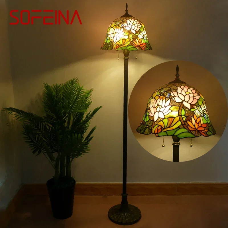 

SOFEINA Tiffany Floor Lamp American Retro Living Room Bedroom Lamp Country Stained Glass Floor Lamp
