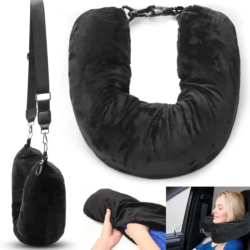 Deluxe Travel Neck Pillow with Adjustable Plush Cover for Enhanced Comfort