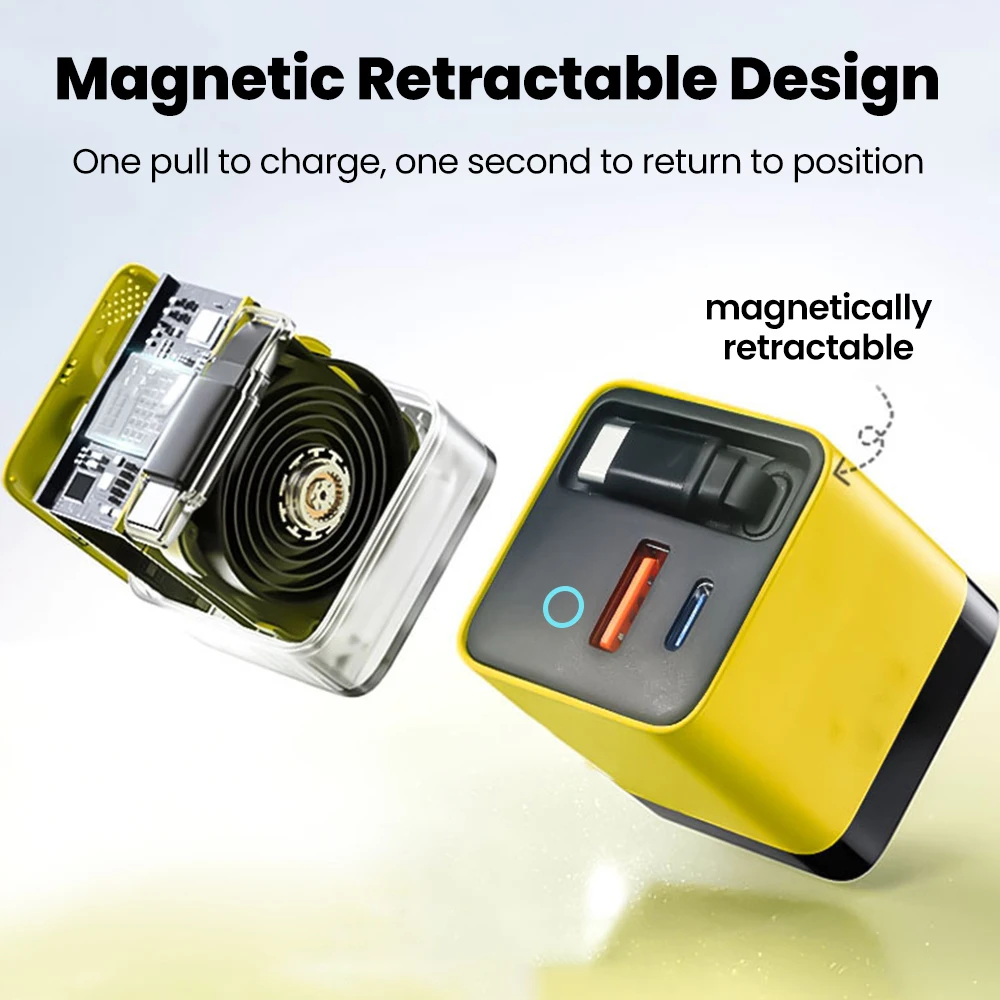 High-Power 80W USB Charger with Retractable Type-C Cable for Fast Charging Devices