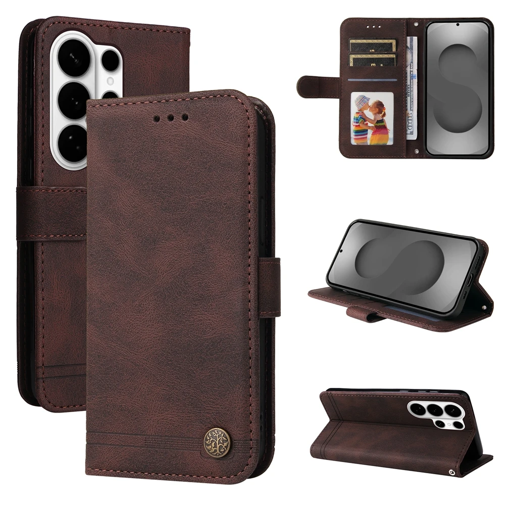 Premium Magnetic Leather Flip Wallet Case with Kickstand - Classic Business Design