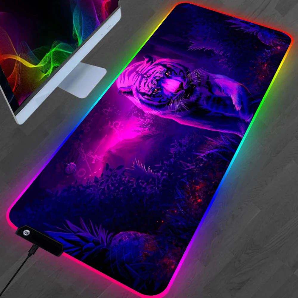 

Lion Tiger LED Gaming Mousepads Large Desk Mat PC Gamer XL Mousepad RGB Mouse Pad Luminous Mouses Mice Mats With Backlight