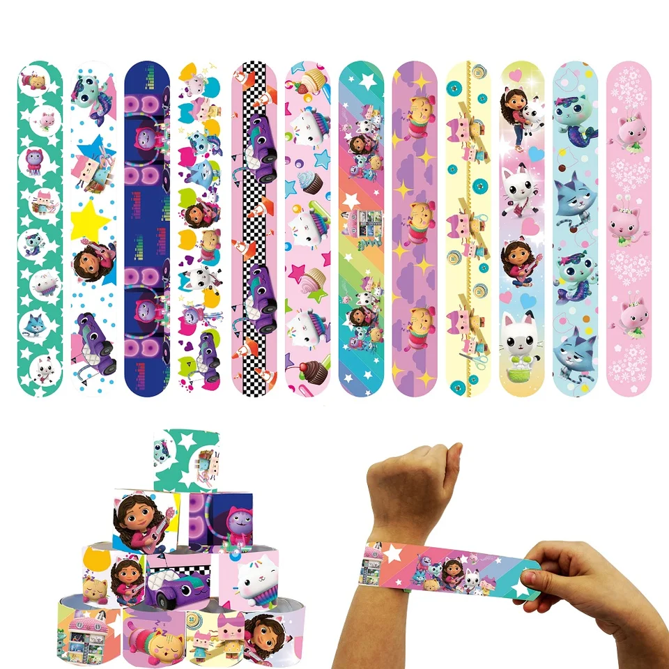 12pcs Gabby Dollhouse Slap Bracelets Cats Party Favors Birthday Party Gifts  Baby Shower Decorations Snap Band for Kids Girls