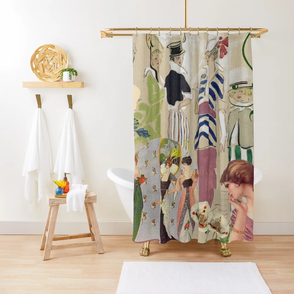 

Vintage Fashion Collage Shower Curtain Anime Shower Set For Bathroom Curtain