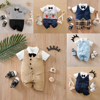 0-18 Baby Bodysuit Gentleman Style Handsome Formal Cotton Comfortable Soft Boys And Girls Summer Short Sleeved Newborn Clothes