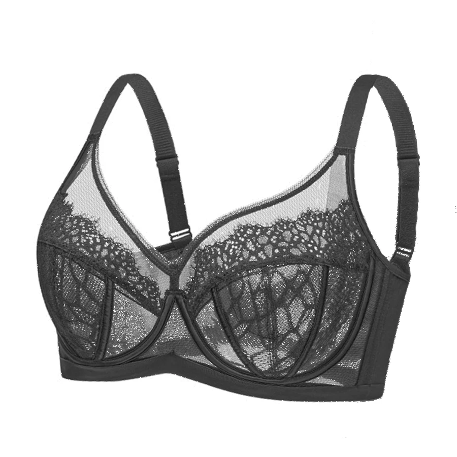 Lace Minimizer Bras For Women Floral Non Padded Underwire Female Ultra Thin Plus Size Lingerie 34 36 38 40 42 44 46 B C D E F G