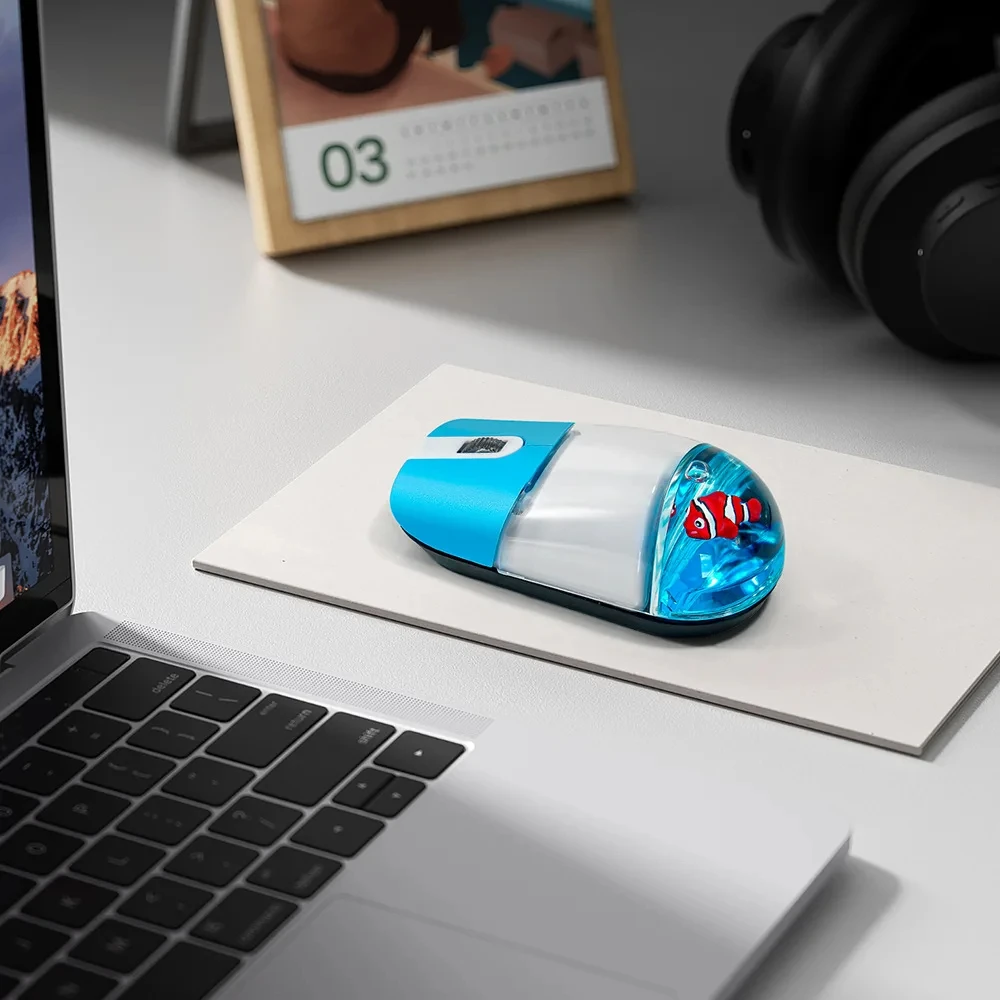 Frutiger Aero 귀여운 플로팅 오션 동물 인형 무선 아쿠아 액체 마우스 2.4G 및 블루투스 컴퓨터 용 자동 광학 워터 마우스