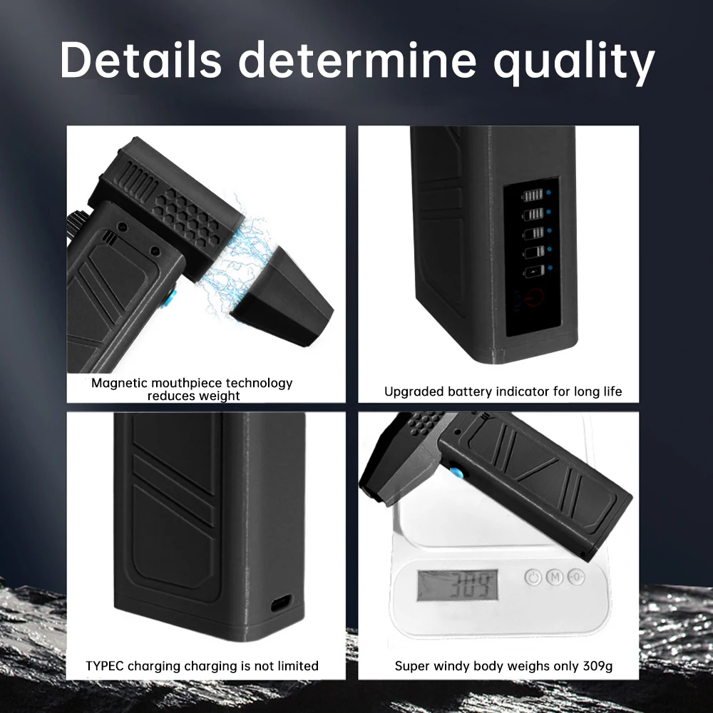 Turbo blower featuring 62m/s wind speed and brushless motor.