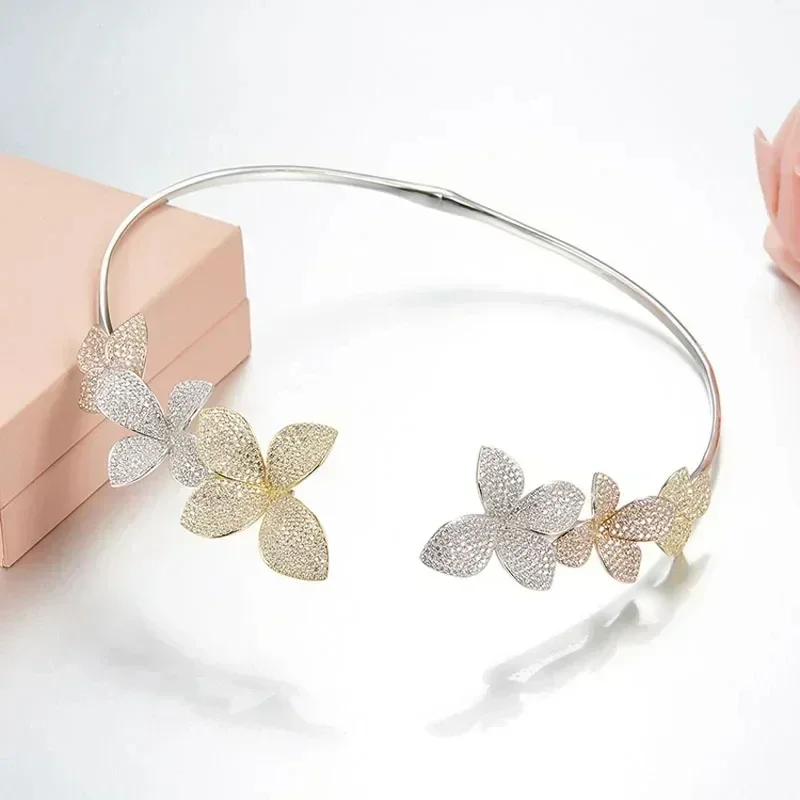 جودة عالية 925 فضة فاخر 3 لهجة زهرة المختنق قلادة...