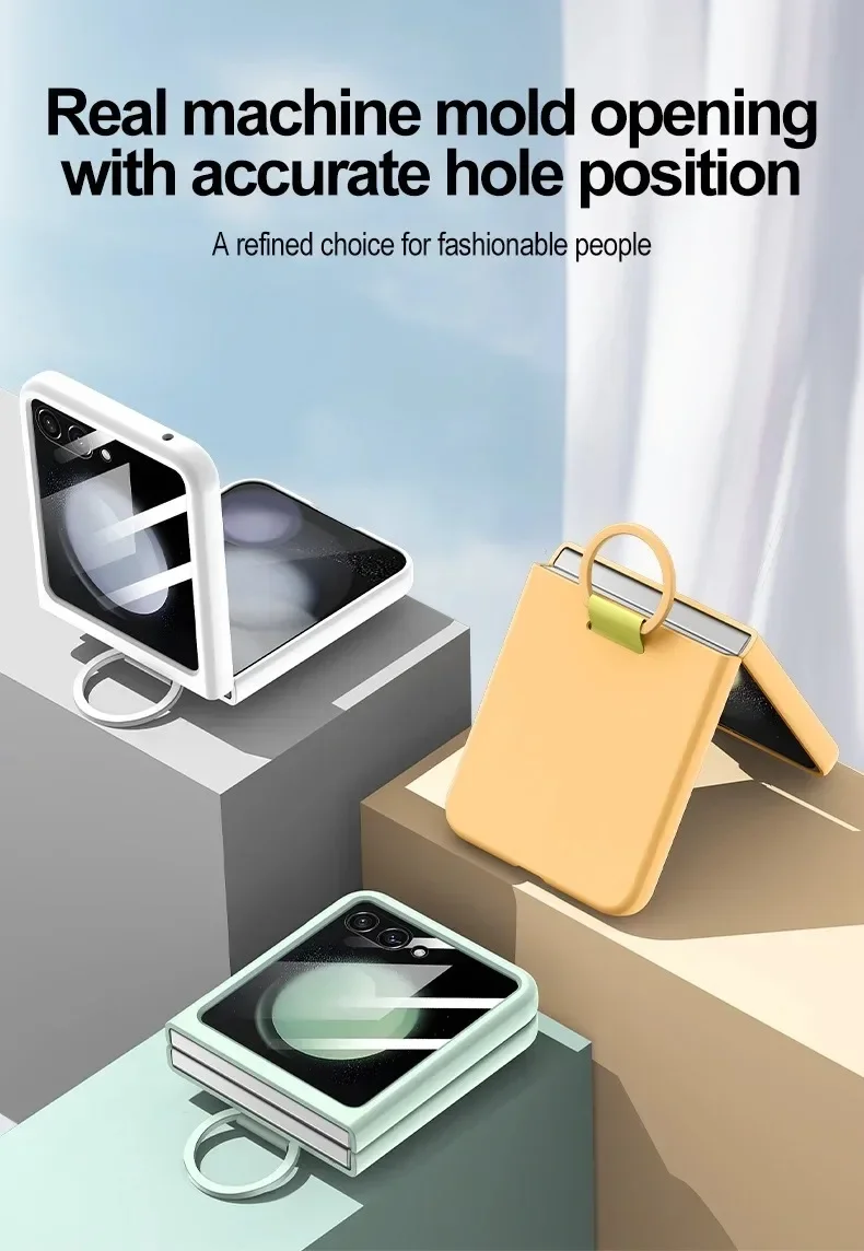 Liquid Silicone Original Ring Holder Case for Samsung Galaxy Zflip 6 Z Flip 5 6 Screen Glass Film 2in1 Shockproof Cover Z Flip 6_voghion.com