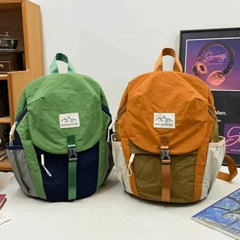 Stylish Lightweight Kids Backpack Quick Dry Nylon Trendy Flap Bag Waterproof Contrast Color Schoolbag For School Outdoor Hiking 1