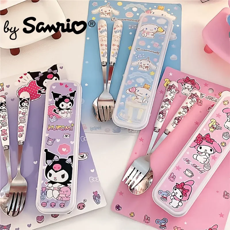 

Sanrio Kuromi Cinnamoroll My Melody кухонные принадлежности палочки для еды ложка набор посуды из нержавеющей стали аниме Kawaii милые предметы для детей