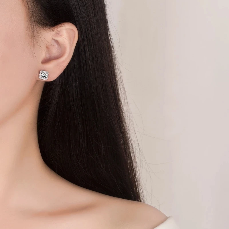 925 Sterling Silver Square Crystal Necklace Earrings Bridal Jewelry Set for Women Girls jewelry set,silver jewelry,silver jewelry set,crystal jewelry set