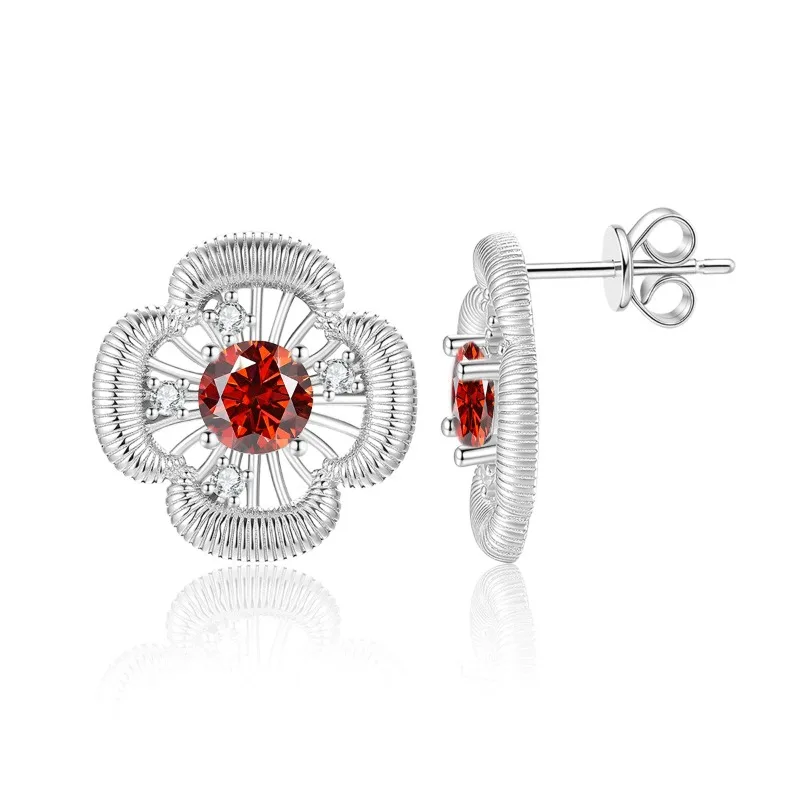 925 Sterling Silber Kleeblatt Moissanit Ohrstecker für Damen, Feiner Schmuck, 14k Vergoldete Blumenohrringe, Testergeprüft, Geburtstagsgeschenk – Detail 18