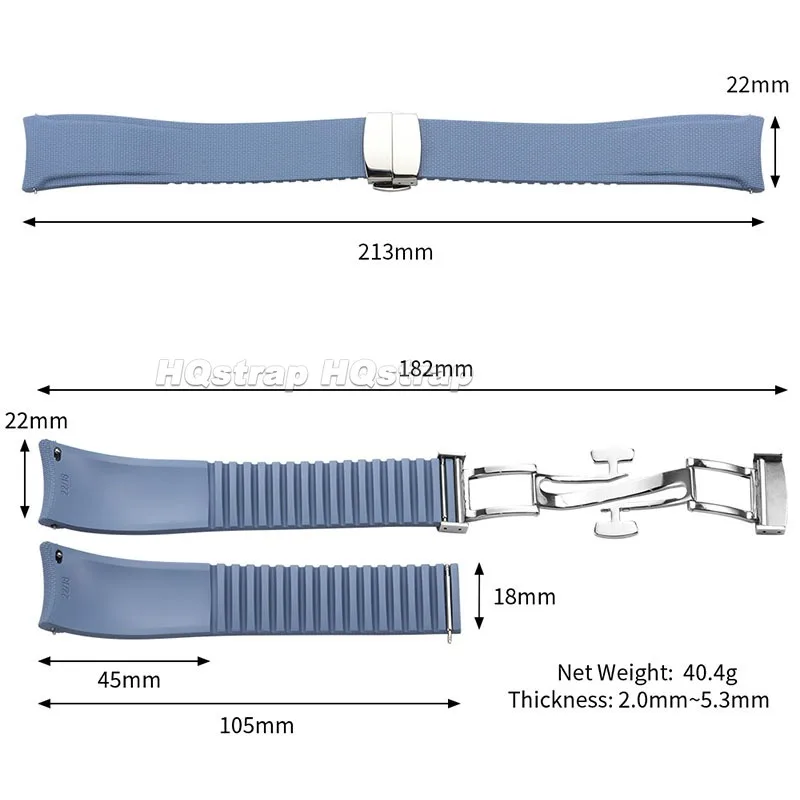 Enhanced FKM Curved End Rubber Watch Strap with Quick Release Deployment Buckle - Waterproof Fluororubber Bracelet