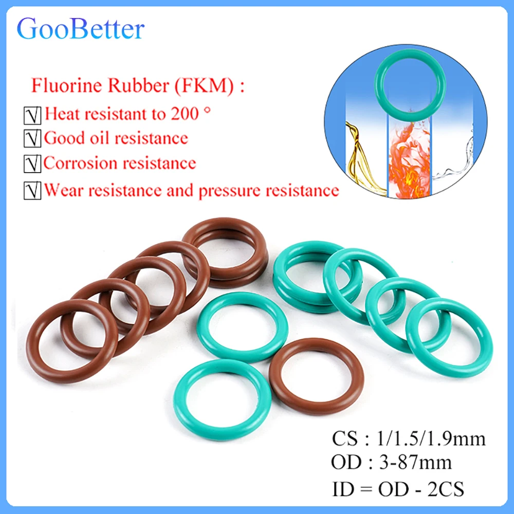 

20/50Pcs Fluorine Rubber O Ring CS 1/1.5/1.9mm OD 3-87mm Insulation Oil Resistant Acid & Alkali Resistant O-Rings Sealing Gasket