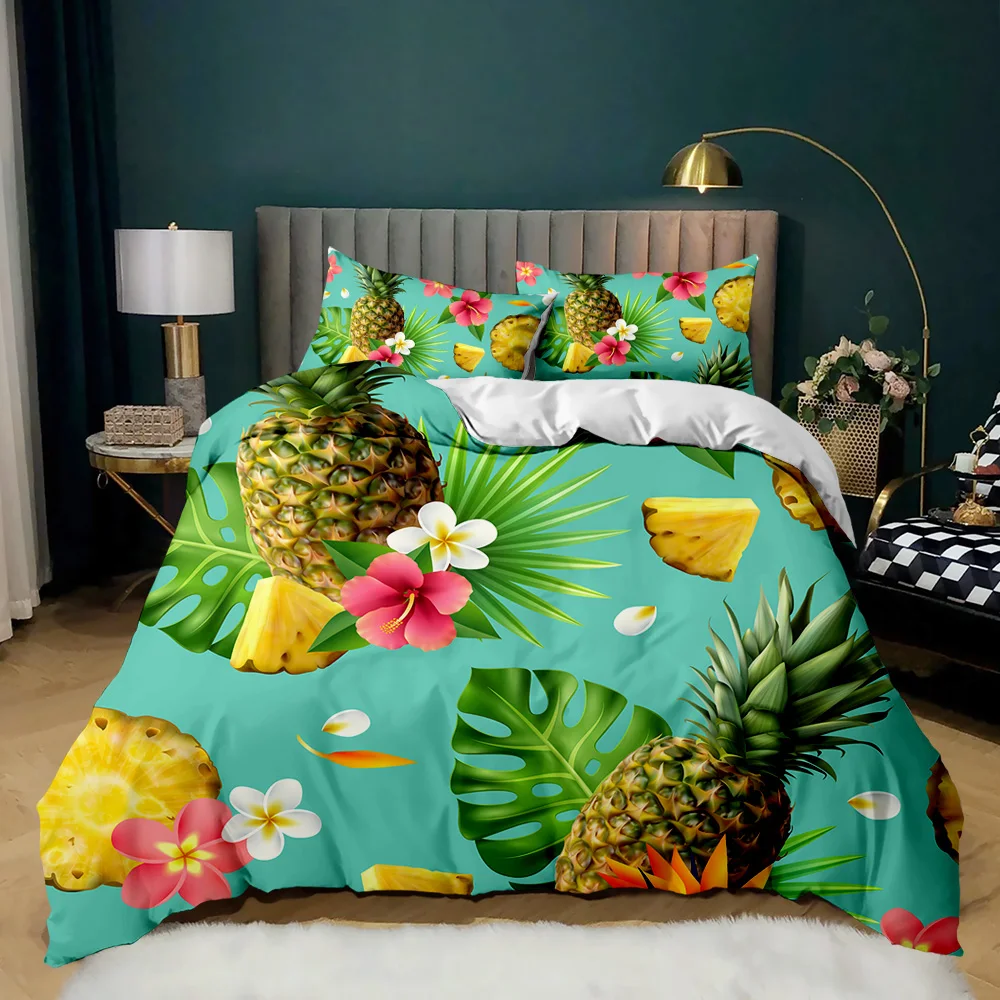 Pineapple Quilt Cover Queen Size Kid Colorful Pineapple Duvet Cover for Girl Teen Adult Bedding Set Fruit Themed Comforter Cover 