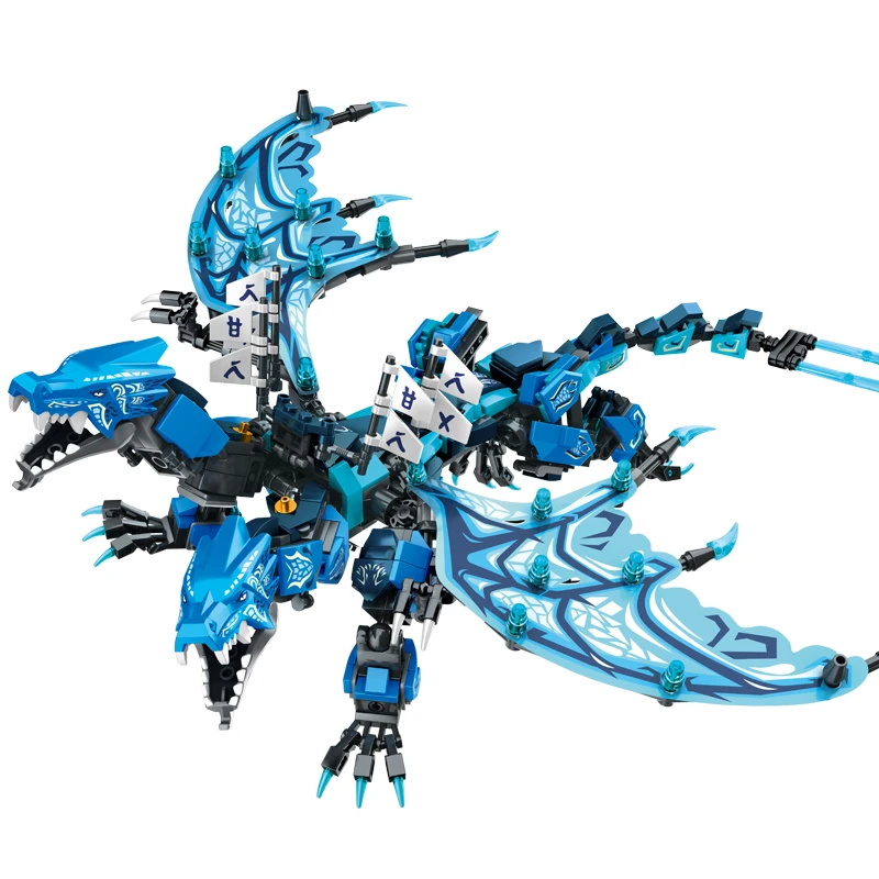 

New Ninja Two Heads Water Dragon Attack Robot Model Building Blocks Mecha Sets Figures Juguete City Bricks Educational Kids Toys