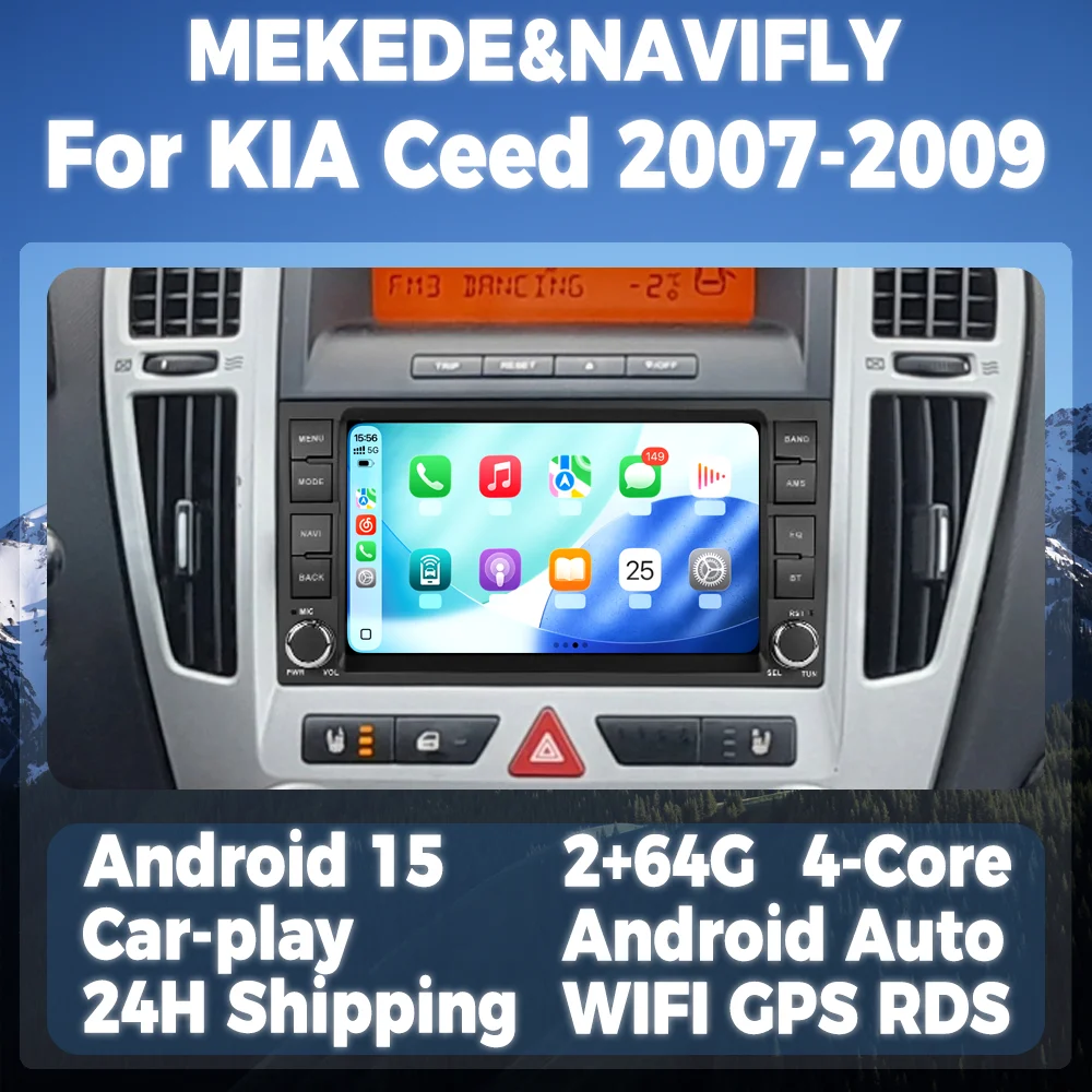 Pantalla de visualización Multimedia inalámbrica CarPlay Android Auto de 7 pulgadas para KIA Ceed 2007-2009 Android 15 Radio de coche sistema inteligente GPS 1