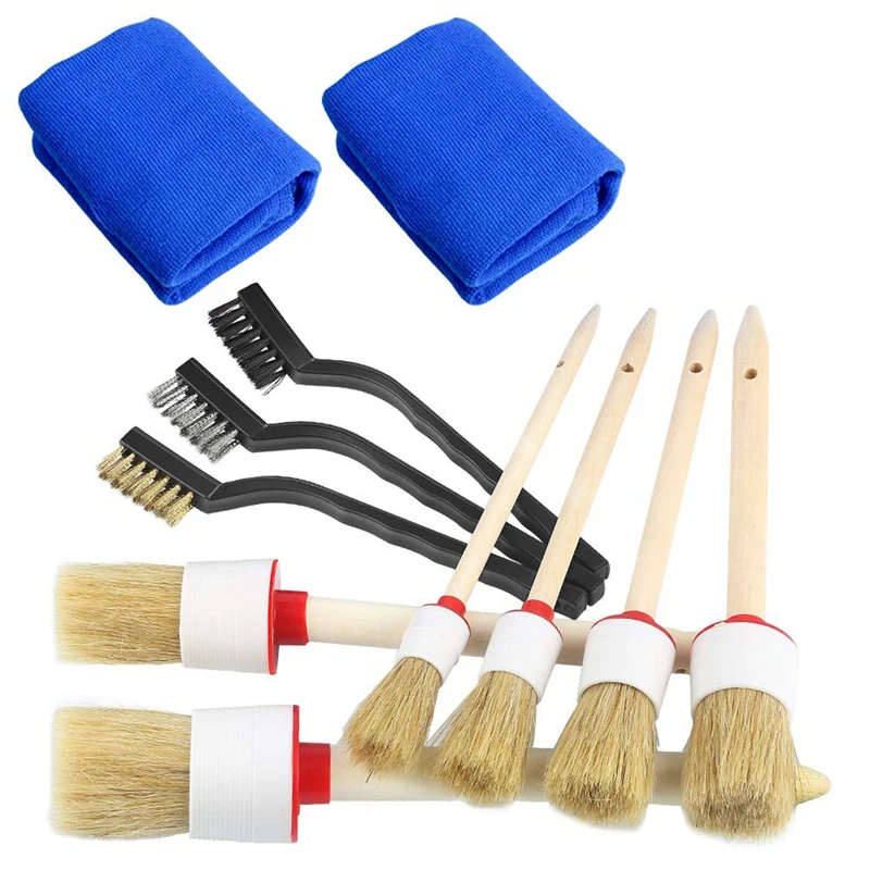 

Auto Detailing Brush Set 11 Pcs, Car Cleaner Brush Set Including Natural Boar Hair Detail Brush, Wash Towel Cloth For Cleaning E