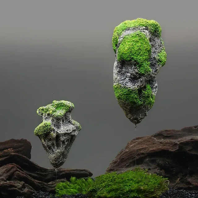 Aquarium Decoration: Resin Floating Pumice Stones With Moss - Temu