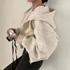 2024 Spring Autumn New Insfleece-lined Versatile Cropped Slims Smooths Silhouette Zip-up Warm Navy Blue Hooded Sweatshirt Women 6