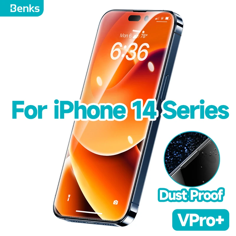 Benks VPRO+ Crystal Diamond Anti-dust Film HD Screen Protector for iPhone 14 Pro Max Apple 14 Full Coverage Tempered Glass 0.3mm