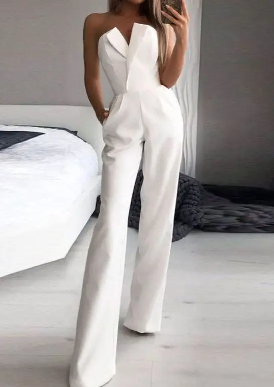 2023 Summer Jumpsuit Casual Romper Elegant Sleeveless Fashion Overalls Sexy Strapless Office Lady One Piece Wide-leg Pants Women
