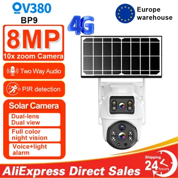 V380 8MP 4K Wireless Solar Camera 4G Sim Outdoor Dual Lens IP Camera PIR Night Vision V380 Pro CCTV Security Protection Monitor 1