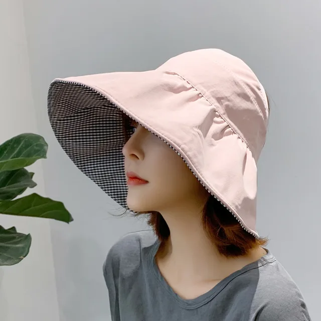 Protector solar sombrero de ala grande para mujer, protección UV, playa, viaje, Top vacío, doble cara, 2022