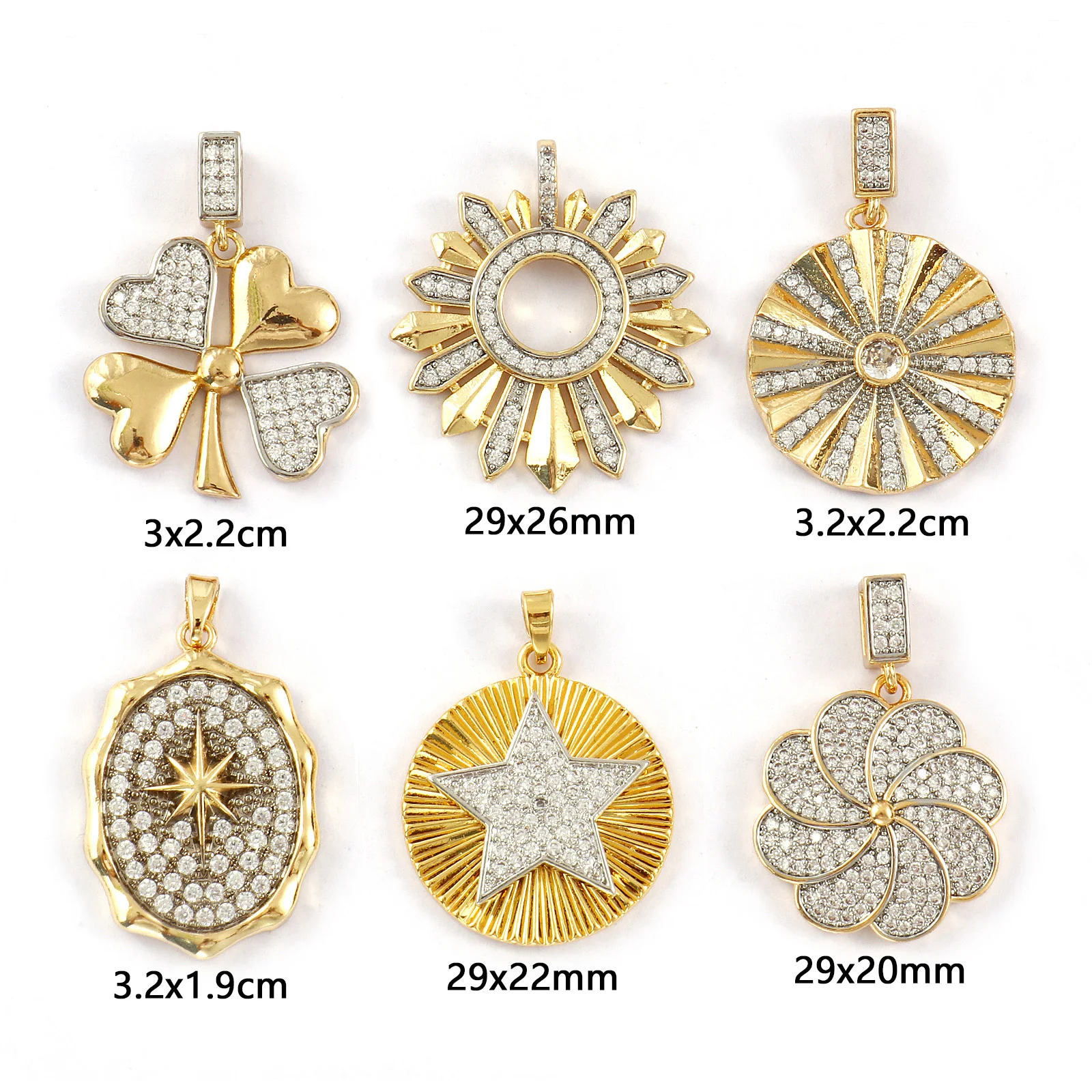 1PC Blume Messing Charms 18K vergoldet & platiniert zweifarbig klar Zirkonia Anhänger für Frauen DIY Halskette Schmuck