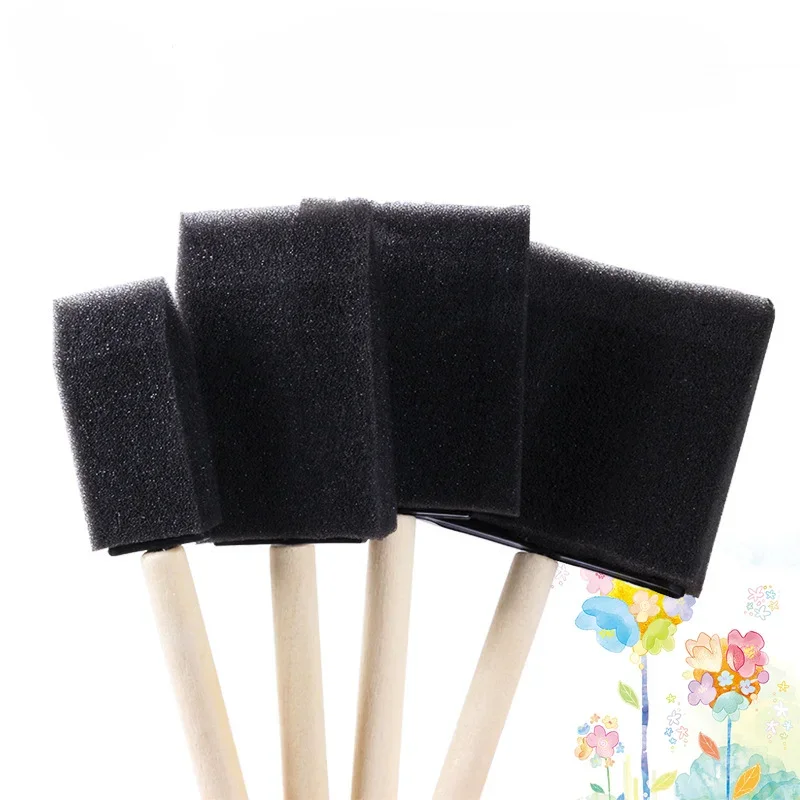 Kueohse 40 Pezzi di Schiuma Spugna Pennello Manico nel Legno Set di Pennelli Strumento di Pittura per Acrilici Macchie Vernici Forniture D'Arte