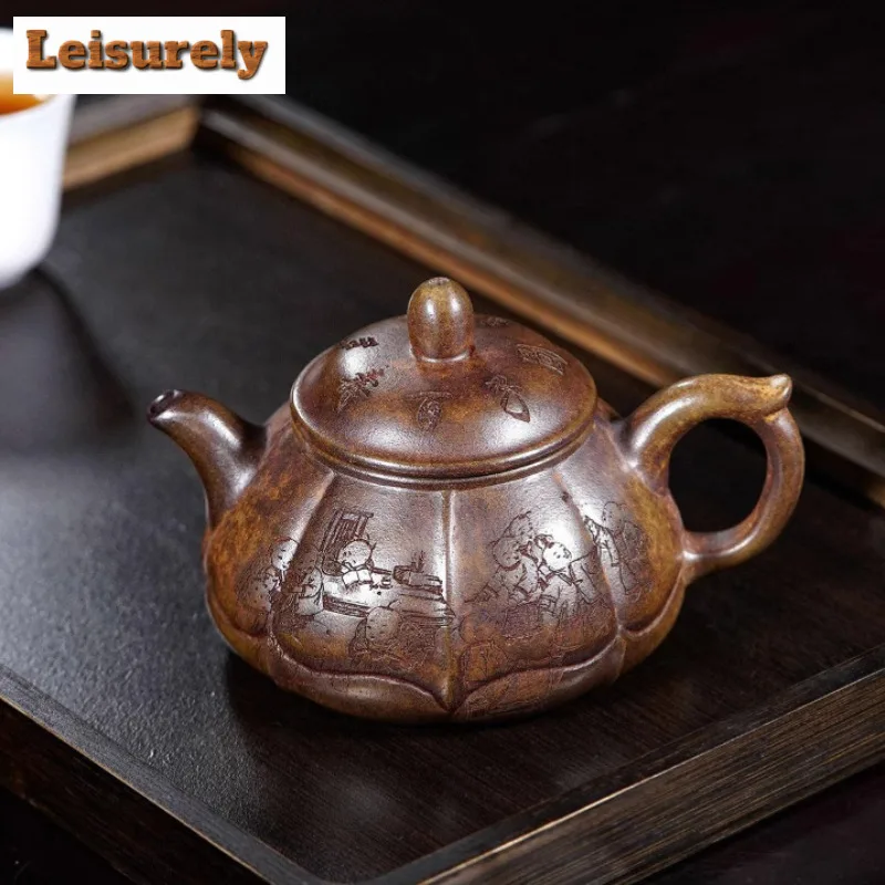 230ml Yixing Purple Clay Teapots Handmade Pot Raw Ore Dragon Kiln Wood Burning Mud Tea Maker Kettle With Strainer Zisha Tea Set