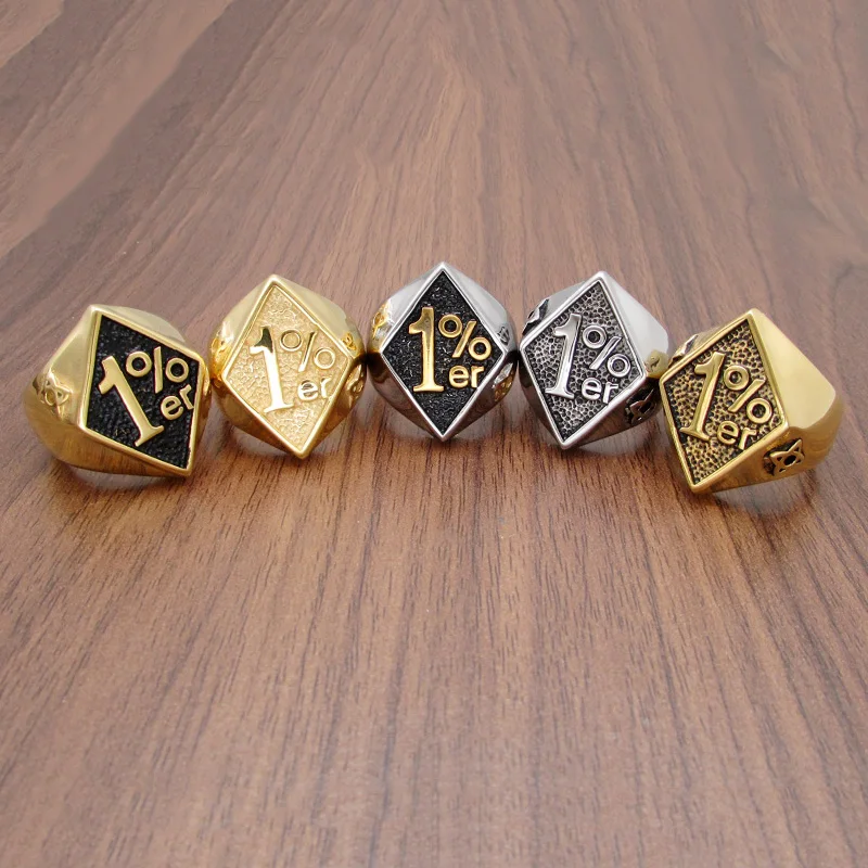 Free Shipping Gothic 316L Stainless Steel Silver Color Black 1% er Biker Ring Men's Letter Biker Rings 6