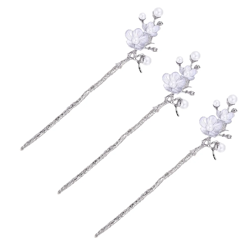 

3 Pcs Temperament Hairpin Women's Clip Flower Pearl Hairpins Zinc Alloy Retro Forks