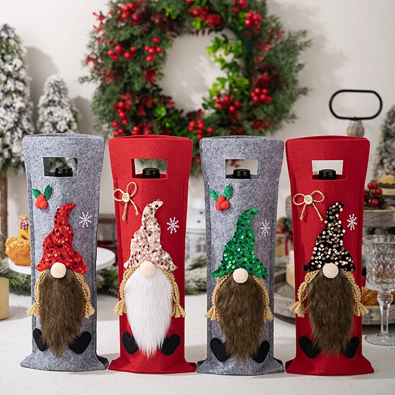 Christmas Rudolf Wine Bottle Cover Party Decoration Dwarf Wine Bottle Decor For Home Xmas Ornaments Happy New Year Supplies
