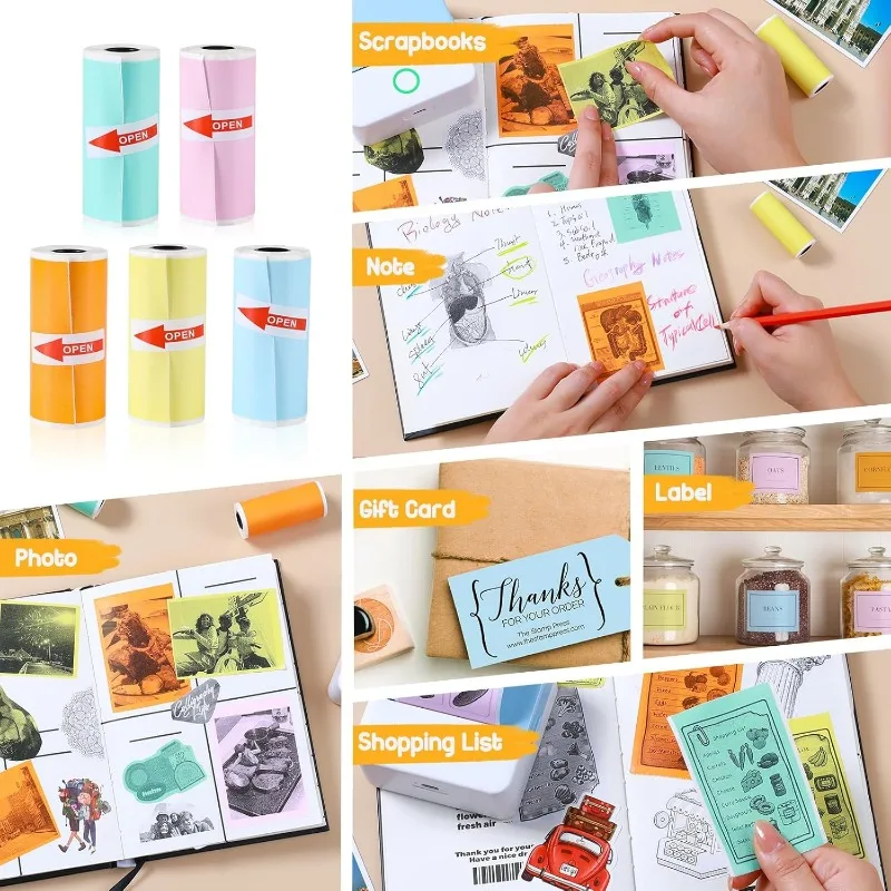 Mini Printer Paper,Thermal Pocket Printer Rolls,57X25mm Inkless Self-Adhesive Printable Sticker for Portable Thermal Printers