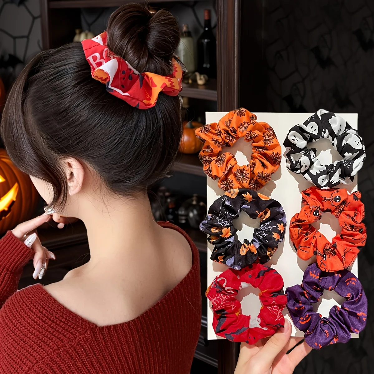 6 pieces of women's style, modern and fashionable, Halloween hair accessory, set of circular hair rings.