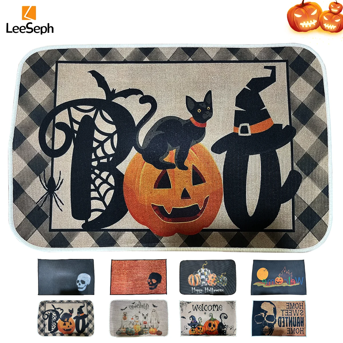 Halloween Doormat Indoor Outdoor Rug Fall Pumpkin Black Cat Anti-Slip Welcome Mat Kitchen Bedroom Floor Decortion halloween floor mat