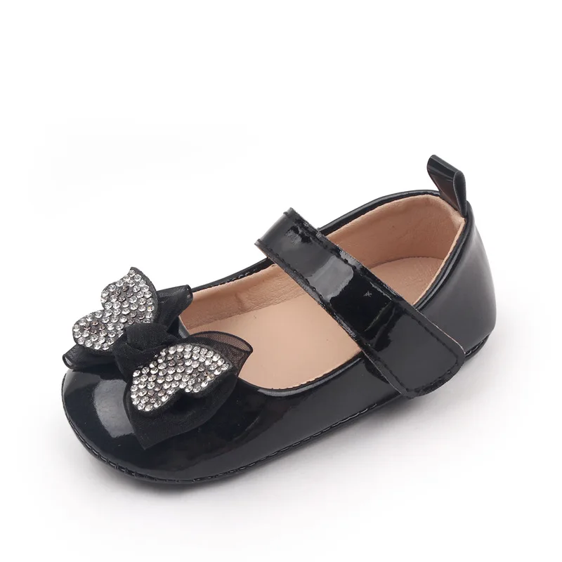 Newborn Baby Girl Shoes Classic Bowknot Rubber Sole Anti-slip PU Leather First Walker Toddler Crib