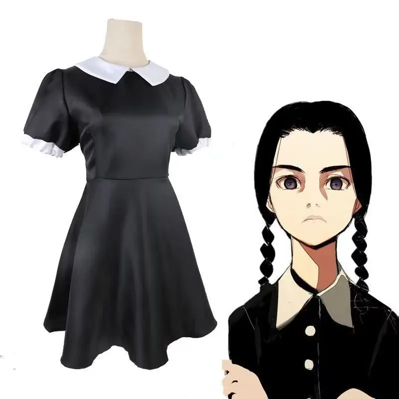 

Wednesday Addams Cosplay Costume Black Fancy Dress Halloween Party Costume Women Girls Adult Child Dark Girl 110-150 XS-3XL