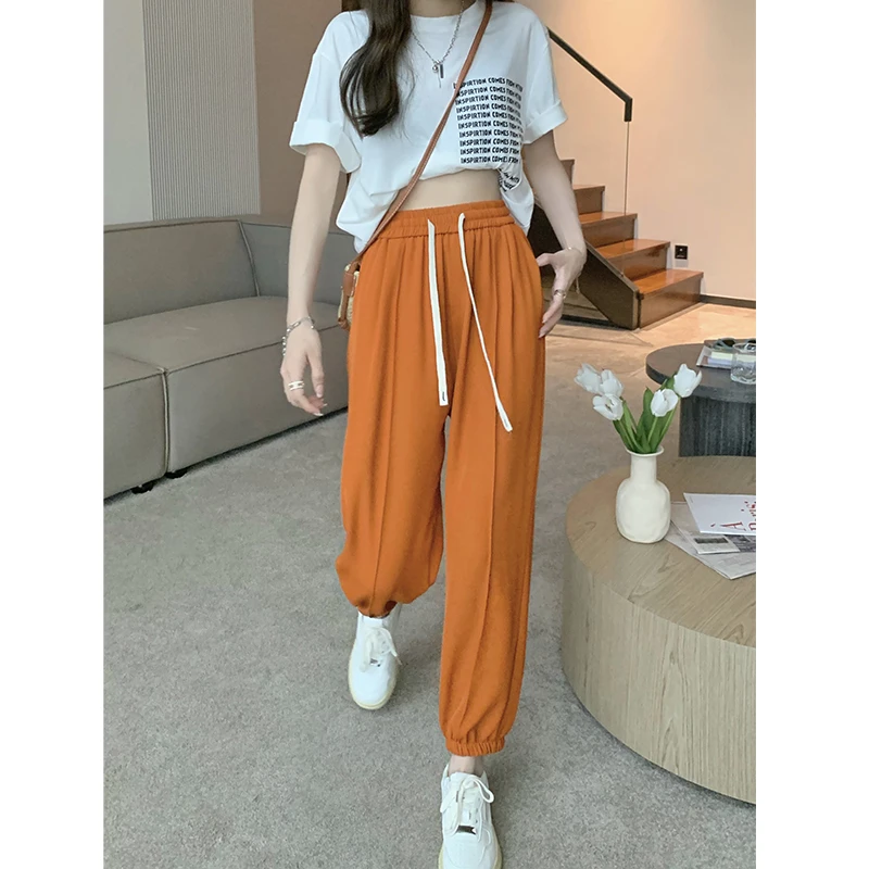 

Korean Style 2022 New Arrival Summer Women Loose Casual Ankle-length Pants All-matched Elastic Waist Chiffon Harem Pants V591