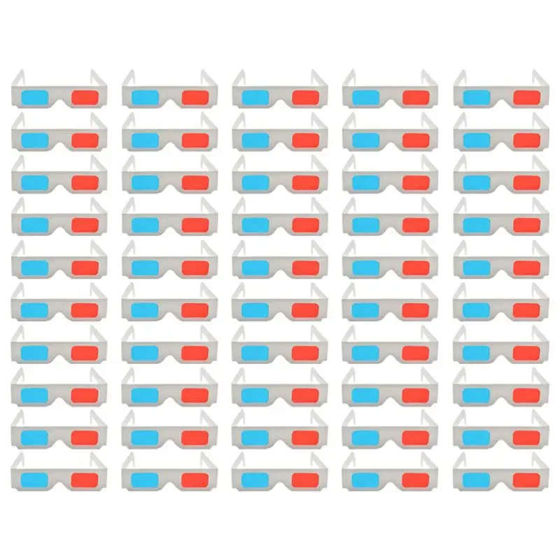 50pcs Universal Paper Anaglyph 3D Glasses Paper 3D Glasses View Anaglyph Red/Blue 3D Glass For Movie Video Card