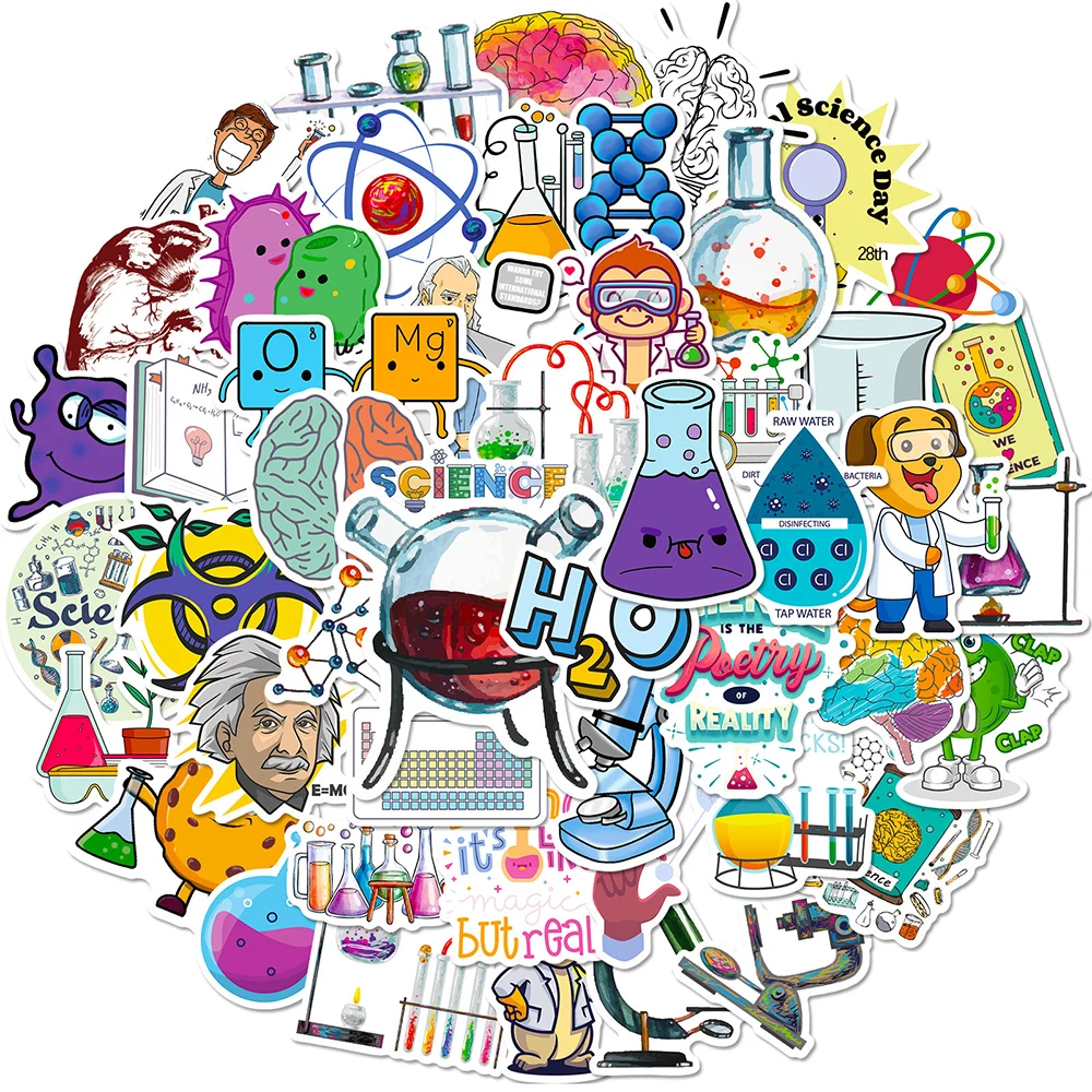 

10/50/100PCS Science Lab Chemistry Stickers Scientists Funny Waterproof Decoration Stickers Kids Decals Toys DIY Laptop Planner