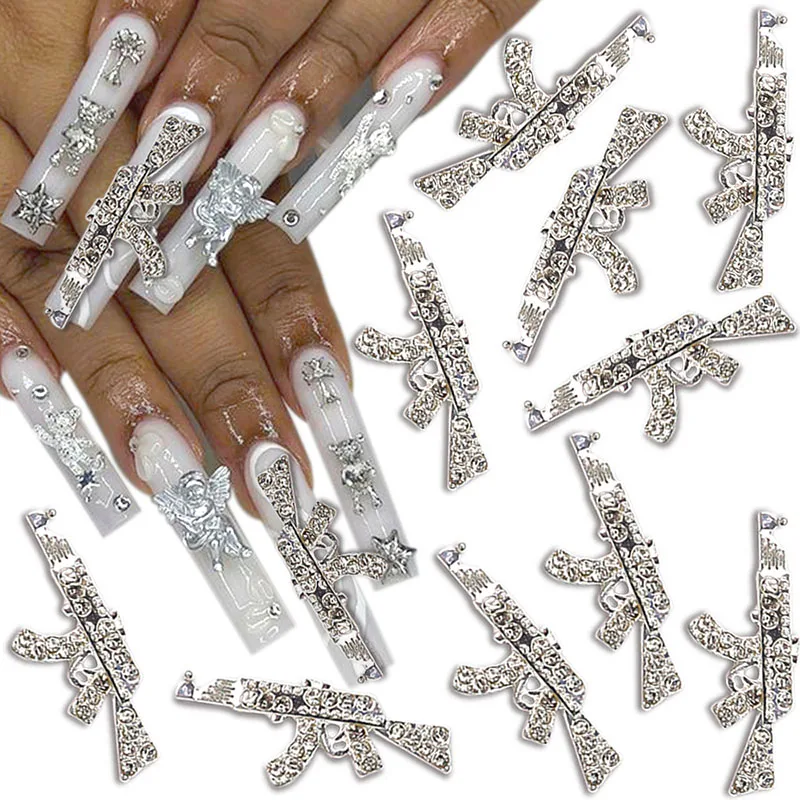 10Pcs 3D Alloy Gun Nail Charms Luxury Gun Shape Glitter Nail Art  Decorations Nail Rivets Rhinestones Accesoires Strass - AliExpress