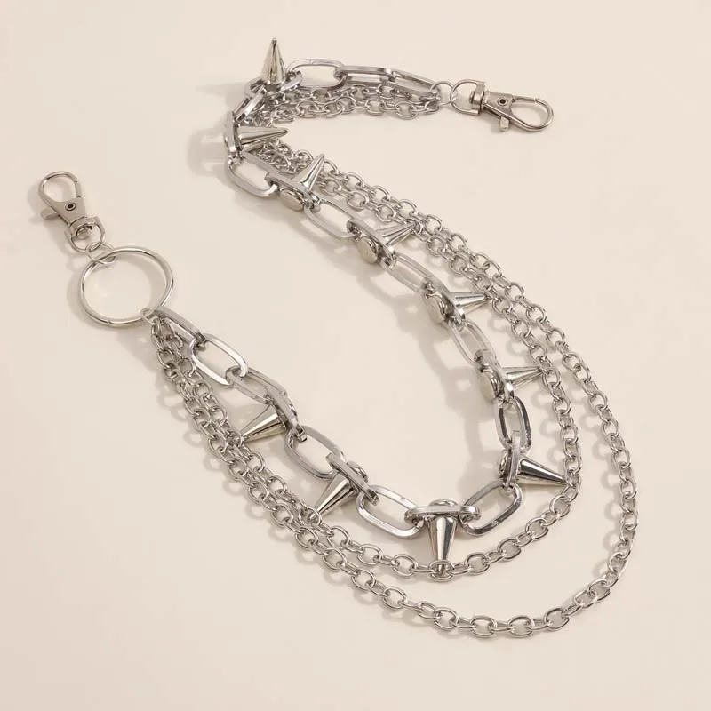 Punk Rivets Pants Chain Men Hip Hop Silver Color