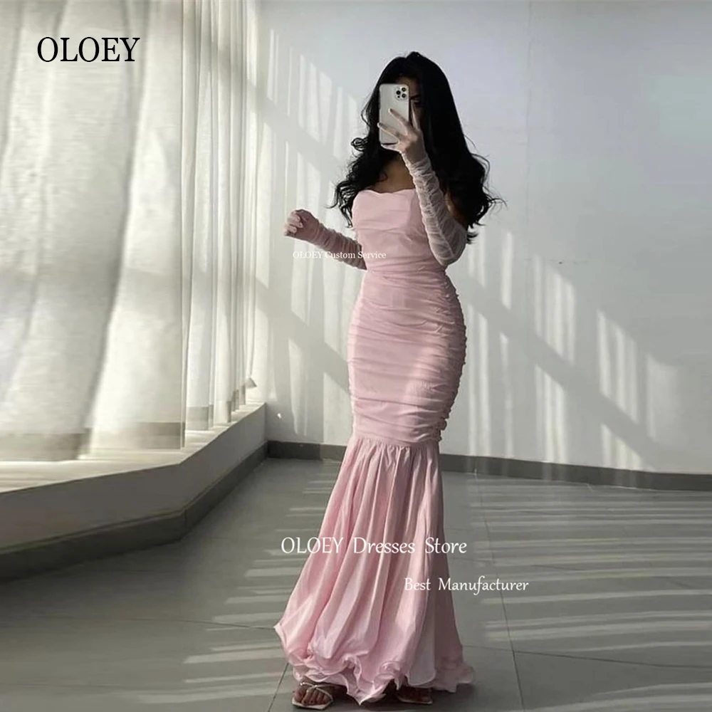 

OLOEY Saudi Arabic Lady Pink Mermaid Evening Dresses Sweetheart Tiered Floor Length Prom Gowns Formal Party Dress Robe de soiree