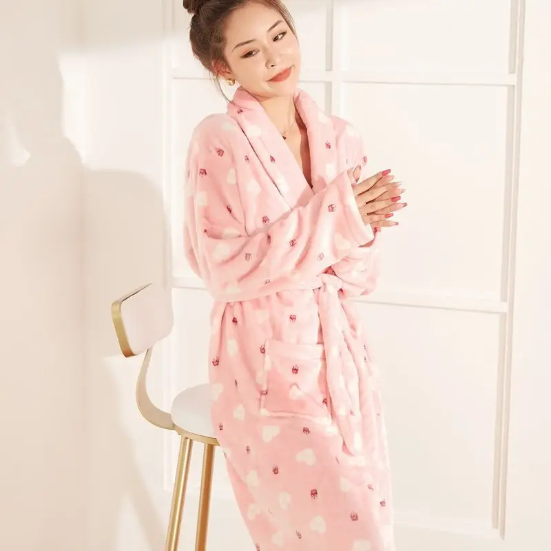 

Women Robes Winter Warm Coral Fleece Nightdress Sleepwear Female Pajamas Home Clothes Dressing Gown Kimono Hotel Bathrobe X143