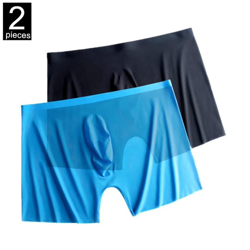 2pcs/Pack Ultra Thin Sexy Silk Boxers Men Short Male Seamless Trunk ...